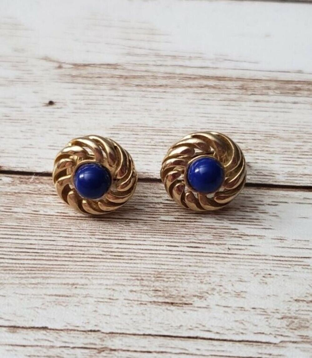 Vintage Avon Clip On Earrings Blue with Gold Tone Halo